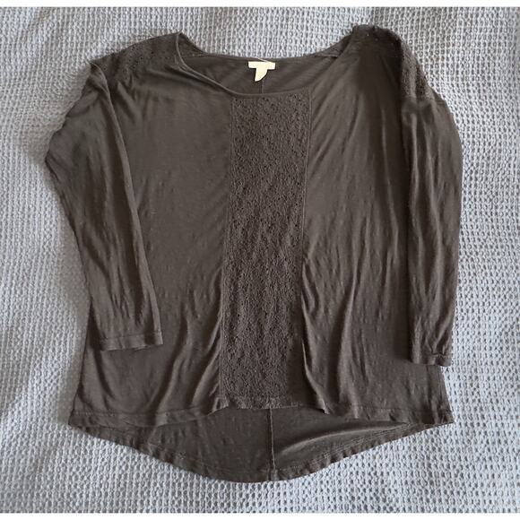 Caslon Lace Inset Long Sleeve Black Cotton Blend Top Size XL - Picture 4 of 8